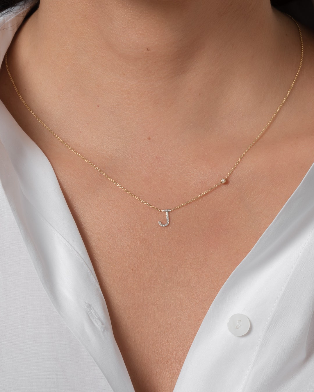 Initial bezel diamond on sale necklace
