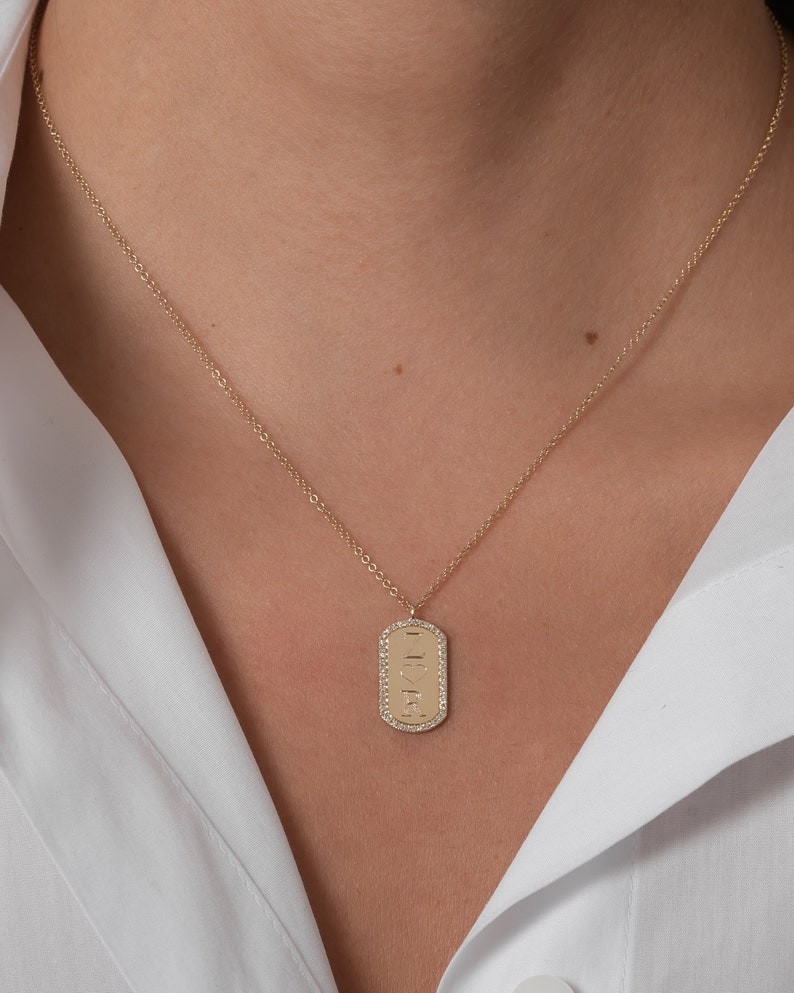 Diamond Dog Tag Necklace Etsy