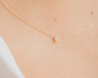 Small Bezel Diamond Necklace - Etsy