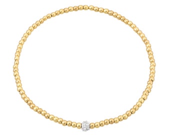 14k Gold 3mm Bead Bracelet with Diamond Bead