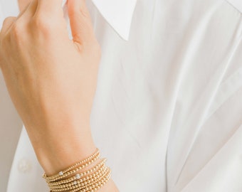 Gold Beads and Diamond Ball Bracelet 3mm
