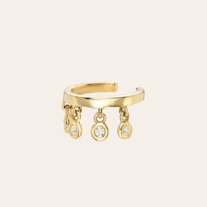 14k gold ear cuff with diamond fringes