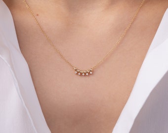 14K Gold Bead and Diamond Drop Necklace