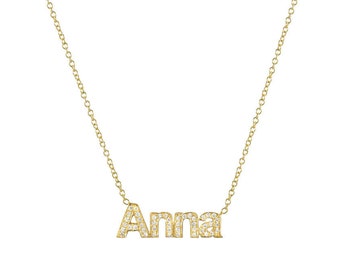 Diamond Name Necklace, 14k solid gold