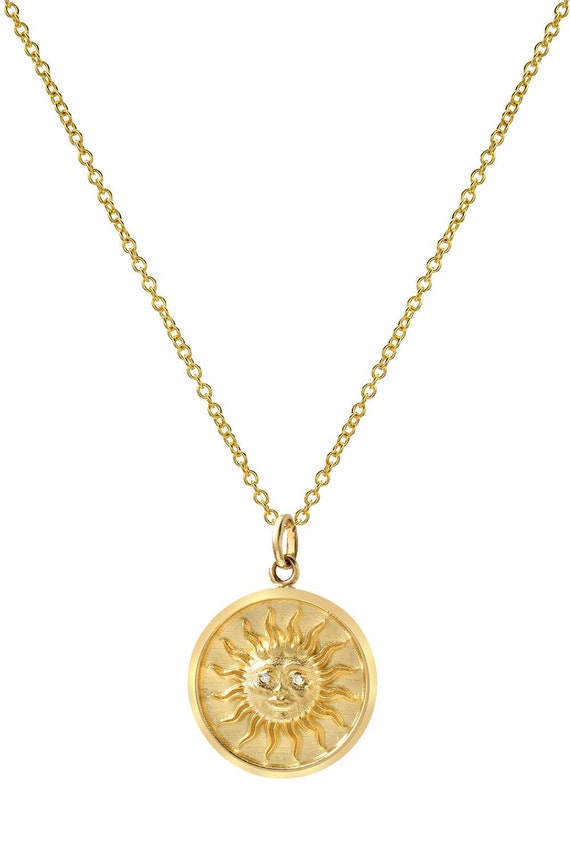 14k Gold Diamond Sun Medallion Necklace 
