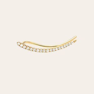 Diamond curved ear cuff, diamond crawler, 14k gold, diamond bar
