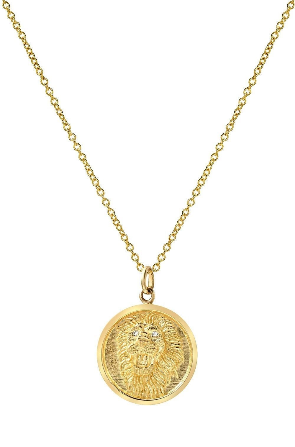 14k Gold Diamond Lion Medallion 