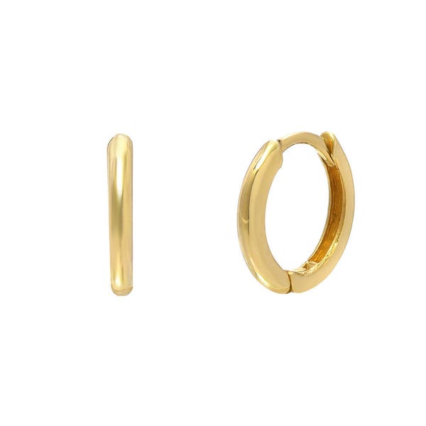 14k Gold Mini Huggie Earrings | 14k Solid Gold Hoops