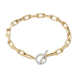 14k Gold Large Open Link Bracelet with Diamond Toggle