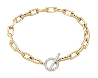 14k Gold Large Open Link Armband mit Diamant Knebel