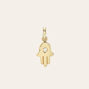 14k Gold Hamsa with Tiny Diamond Pendant