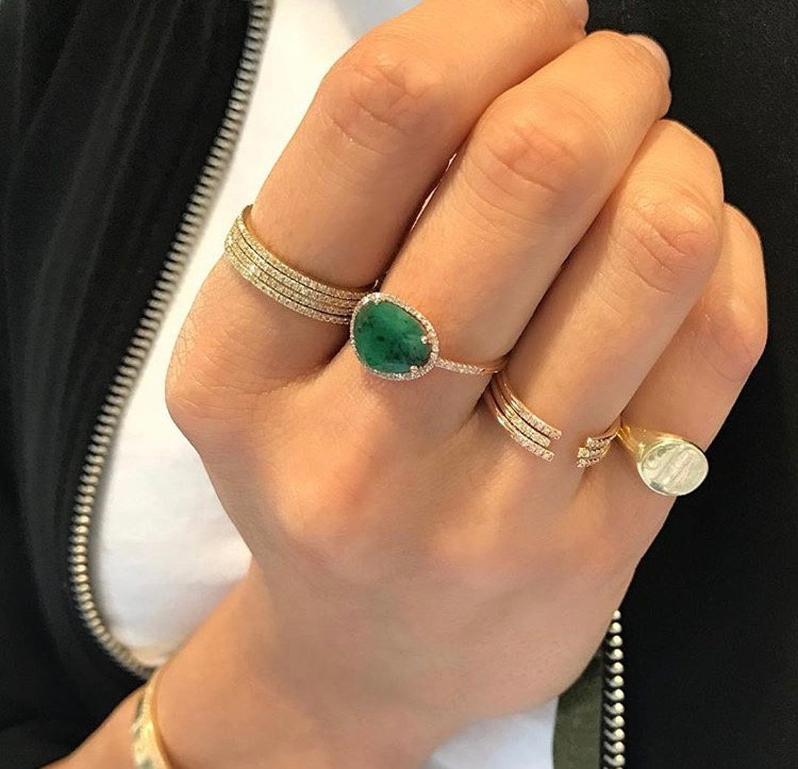 Diamond emerald ring 14k solid gold | Etsy