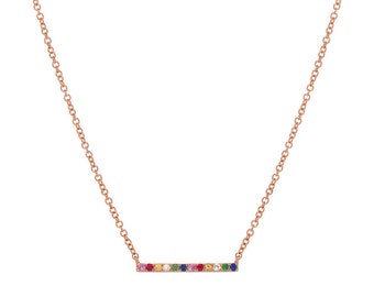 14k Gold Rainbow Bar Necklace