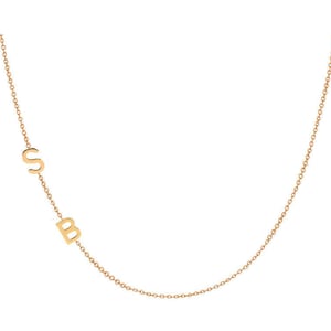 Double 14k Gold Asymmetrical Initial Necklace image 6