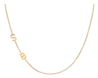 Double 14k gold asymmetrical initial necklace