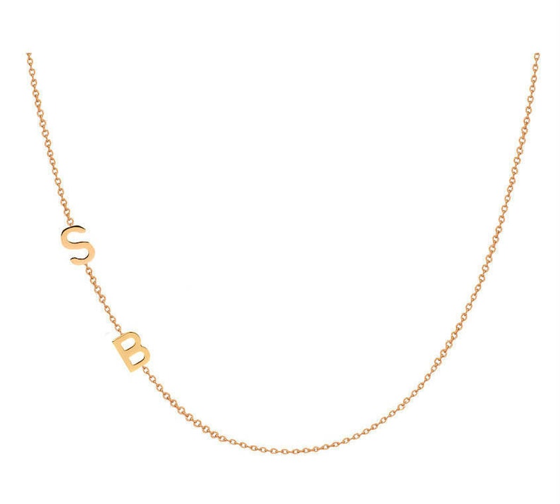 Double 14k Gold Asymmetrical Initial Necklace image 6