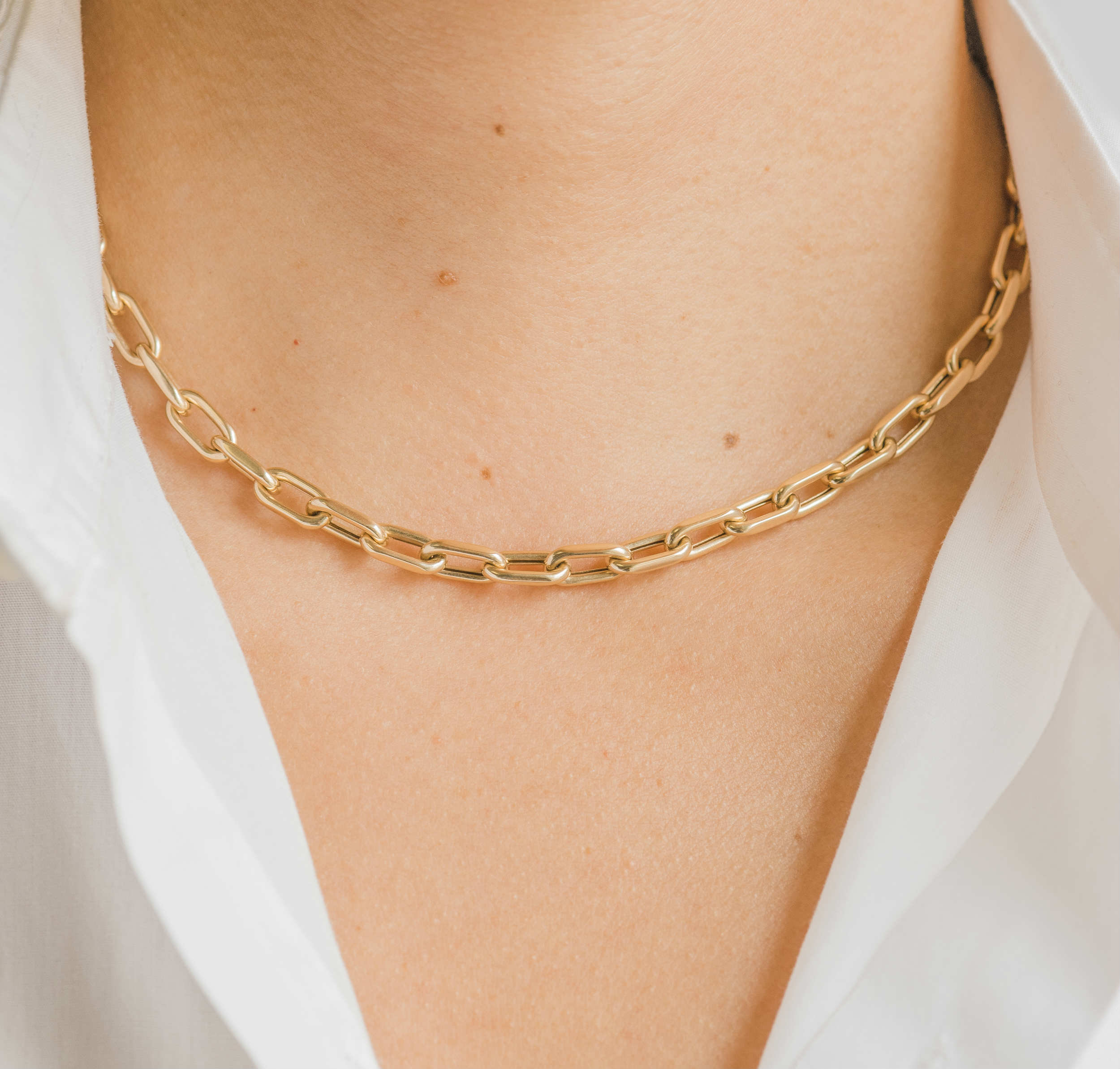 14k Gold Large Open Link Chain Necklace 