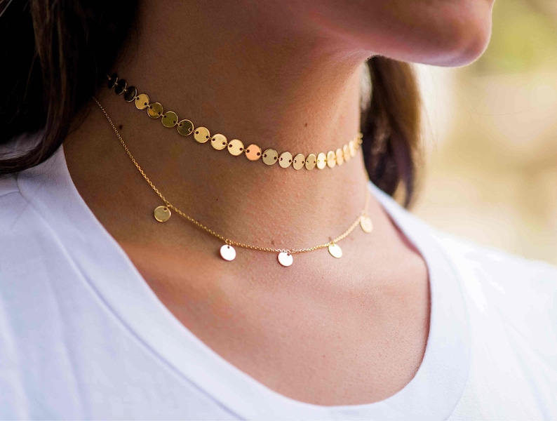 14k gold discs necklace solid gold multiple disc necklace Etsy