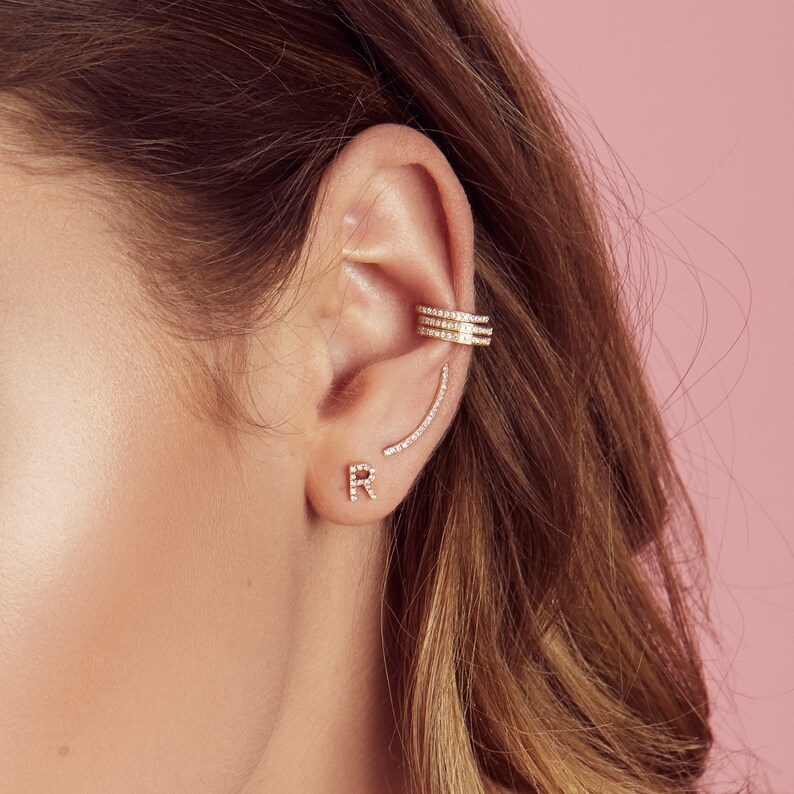 Diamond initials earring studs pair diamond letter studs Etsy