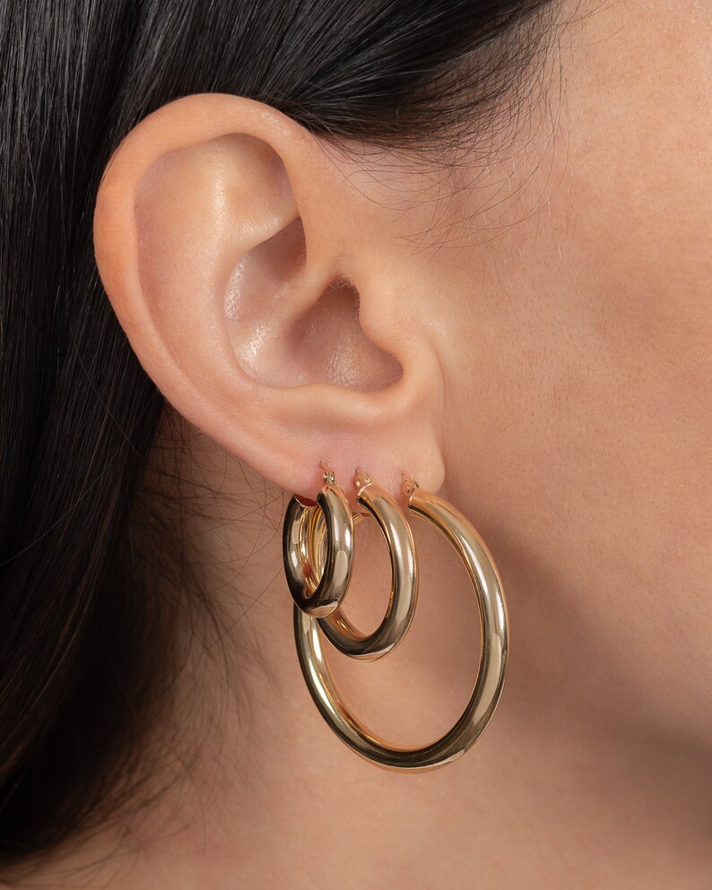 14k gold large thick hoops Etsy