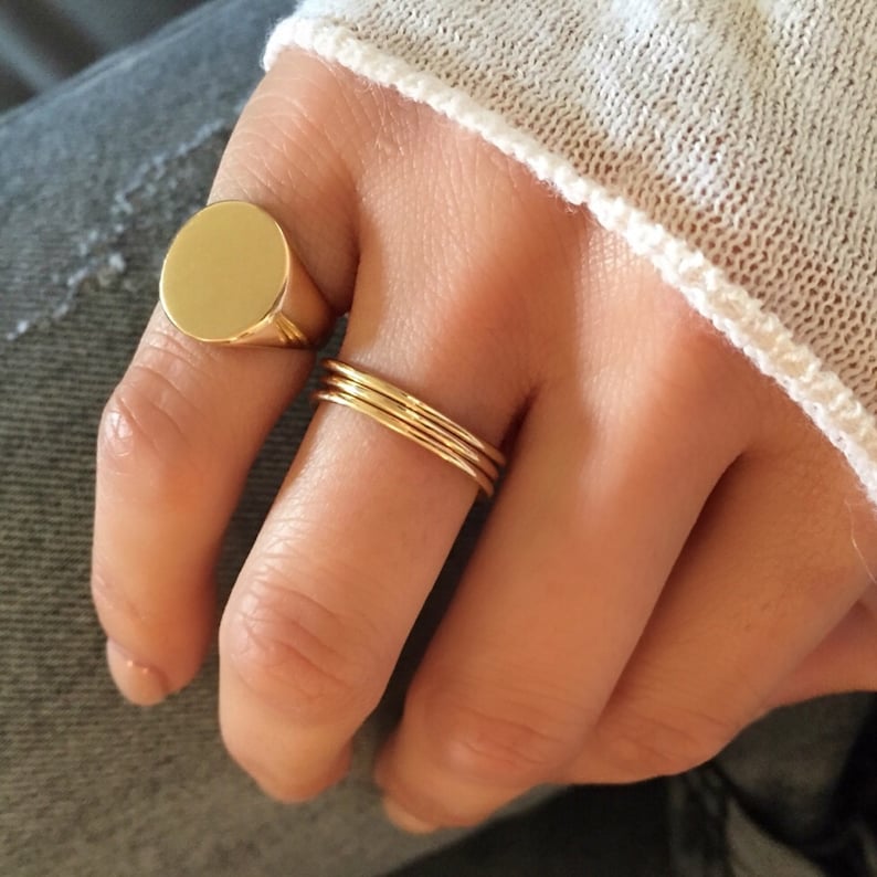 14k Gold Plain Signet Ring image 1