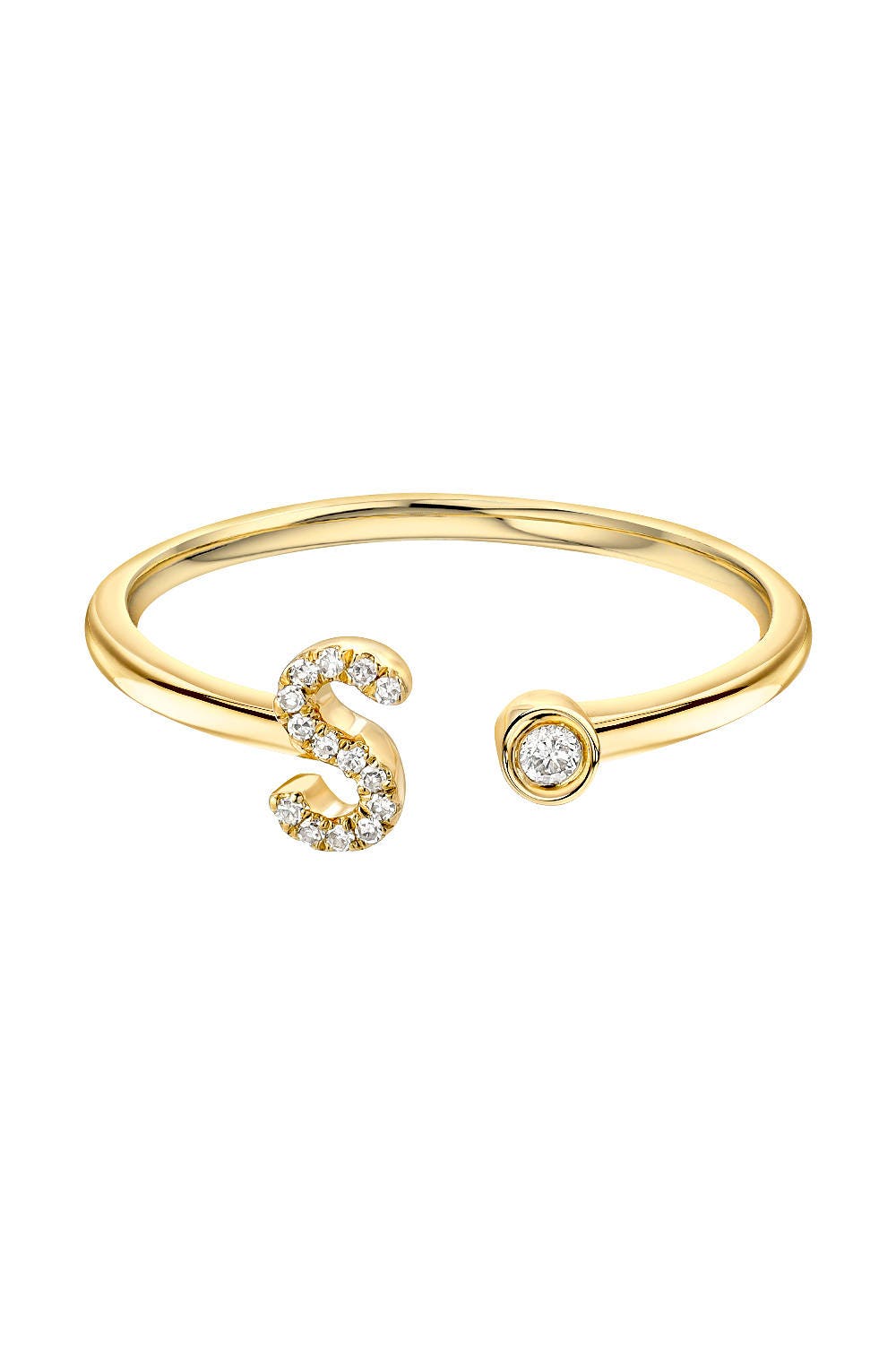Diamond letter ring with bezel 14k solid gold diamond | Etsy