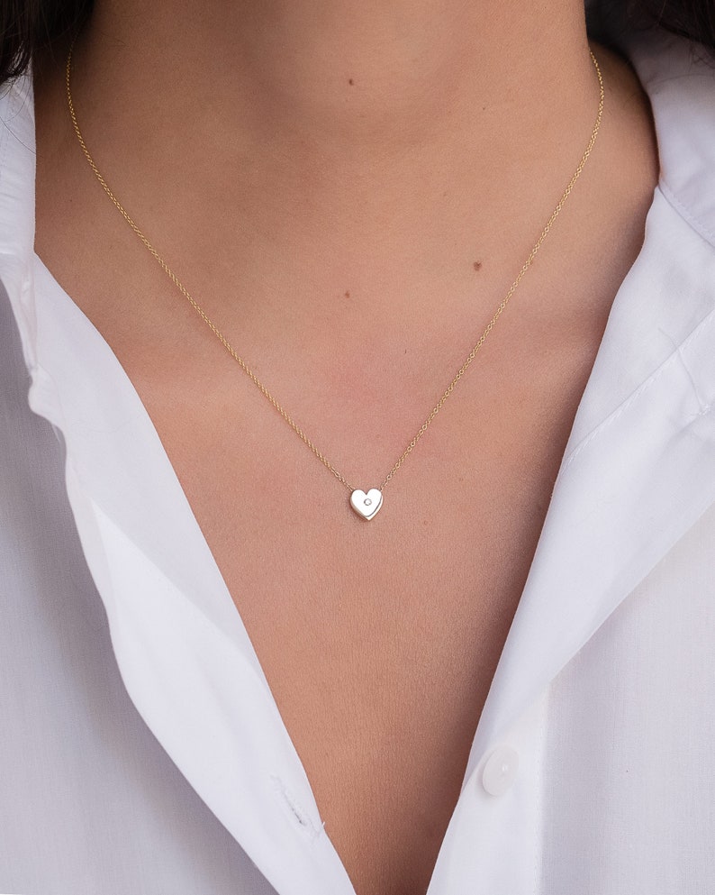 14k Gold Diamond Heart Necklace | Etsy