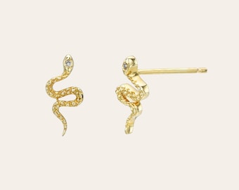 14k Gold and Diamond Snake Stud Earrings