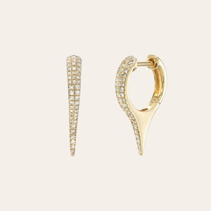 14k Gold Diamond Dagger Huggie Earrings