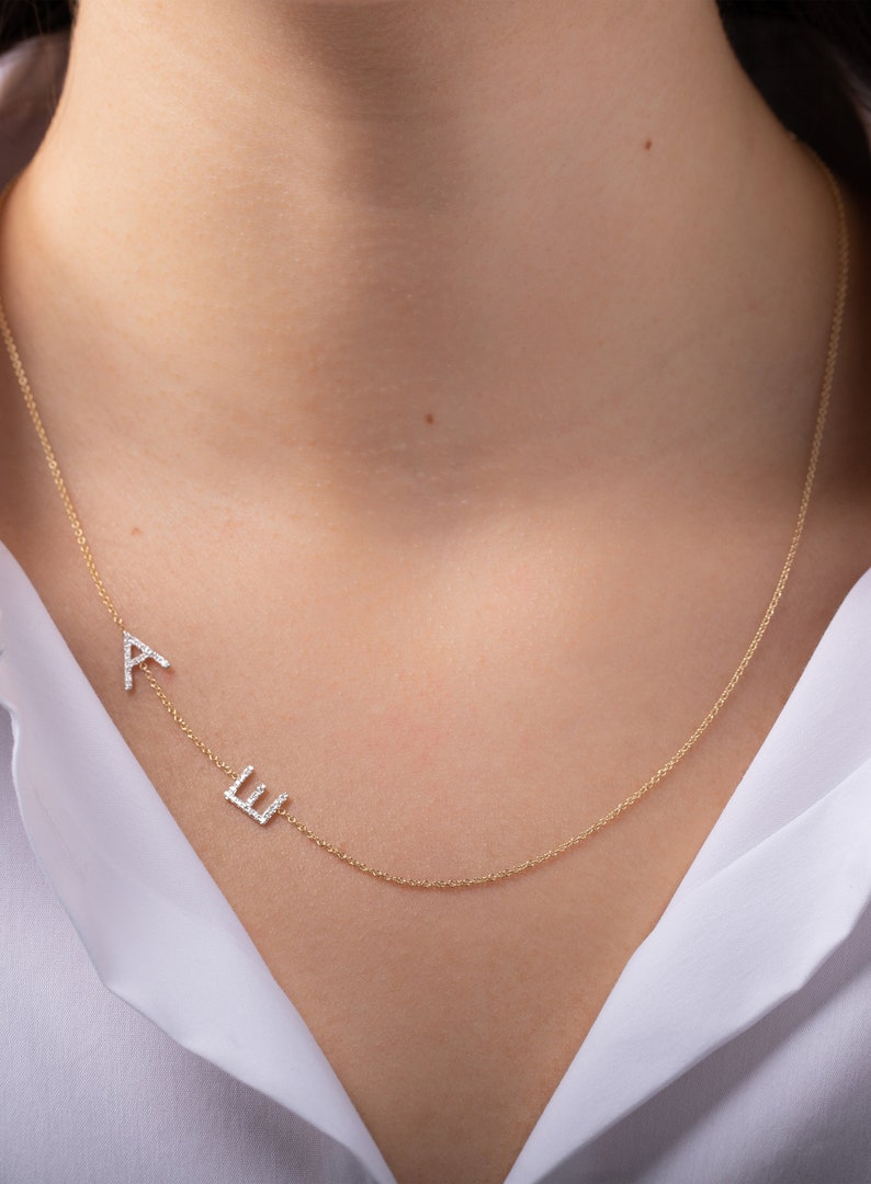 Double Diamond Asymmetrical Initials Necklace - Etsy