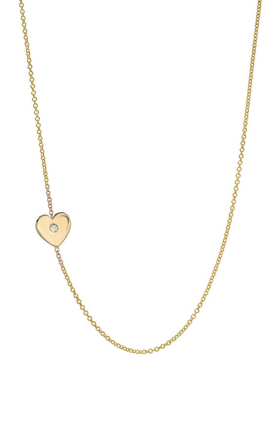 14k Gold Diamond Asymmetrical Heart Necklace | Etsy