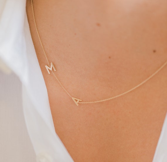 Sideways Initial Necklace 925 Sterling Silver & Gold – Abiza