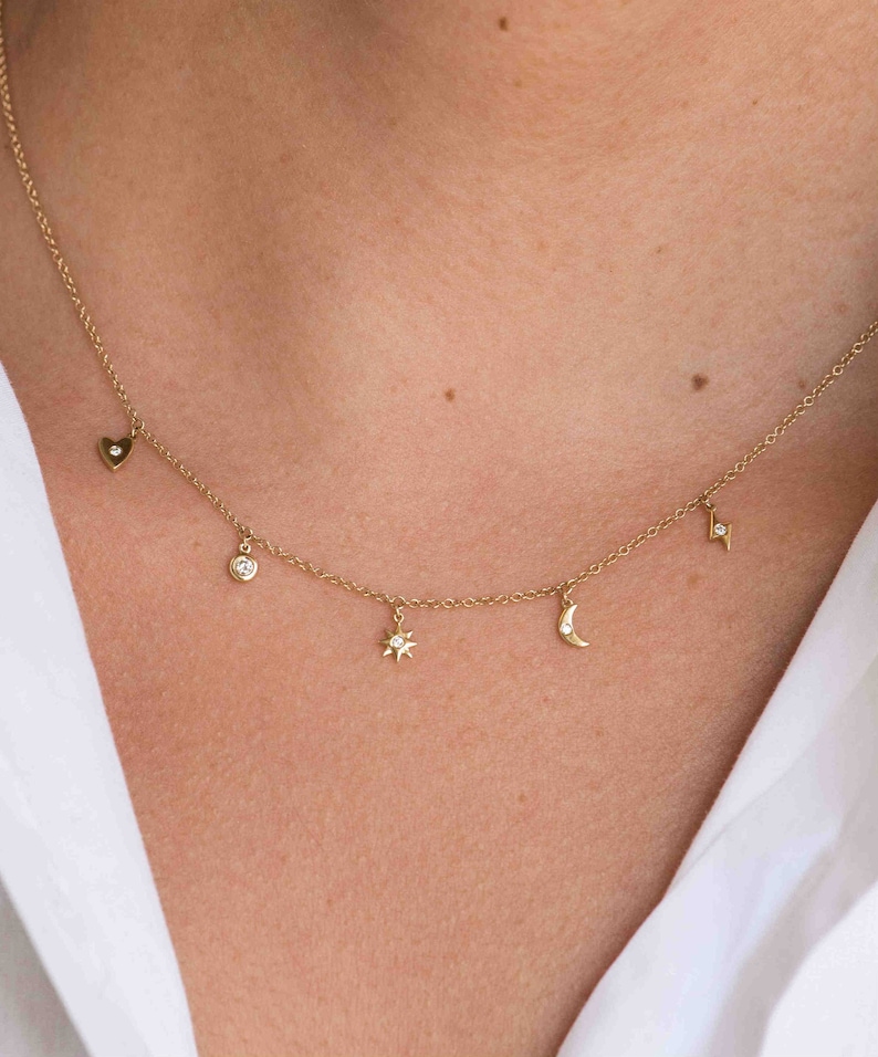 14k solid gold charm necklace Etsy