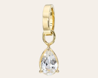 14k Gold Heirloom Charm with White Topaz Pear