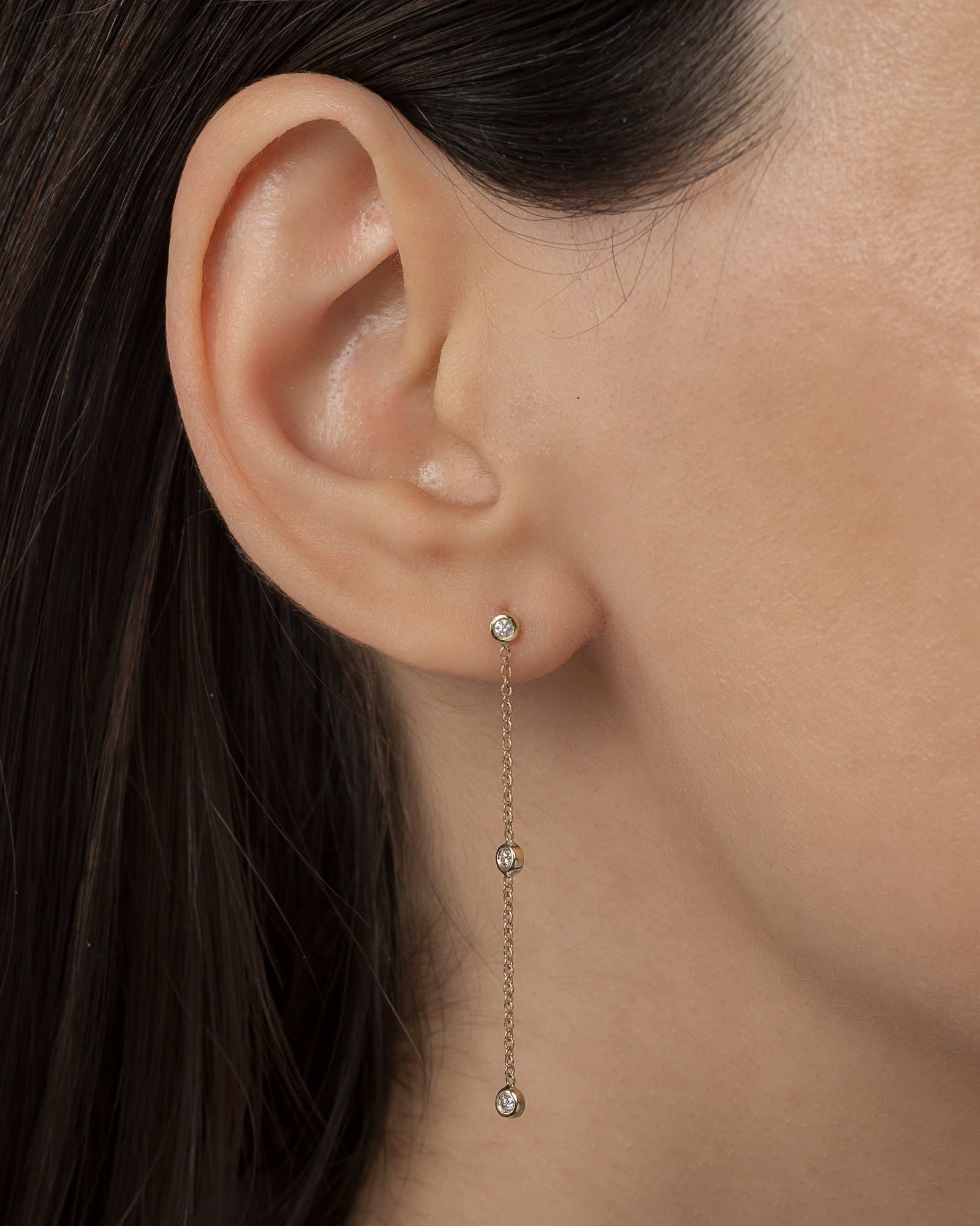 Triple Bezel Diamond Drop Earrings - Etsy Canada