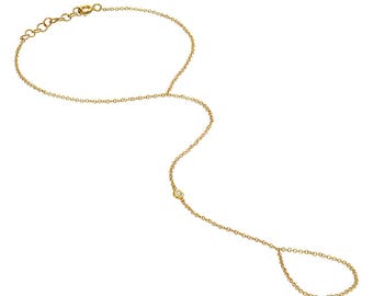 14k Gold Bezel Diamond Hand Chain