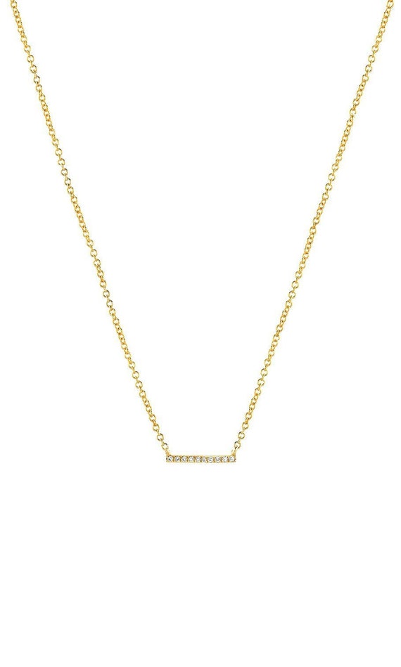 Small Diamond Bar Necklace Pave Diamond 14k Solid Gold - Etsy