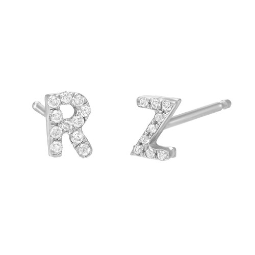 Diamond Initials Earring Studs Diamond Letter Earrings Etsy