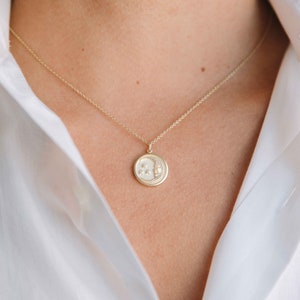 14k Gold Diamond Moon Medallion Necklace image 2