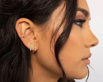 14k Solid Gold Bar Stud Earrings