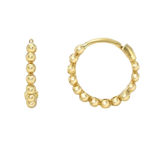14k Gold Bead Huggie Earrings | Etsy