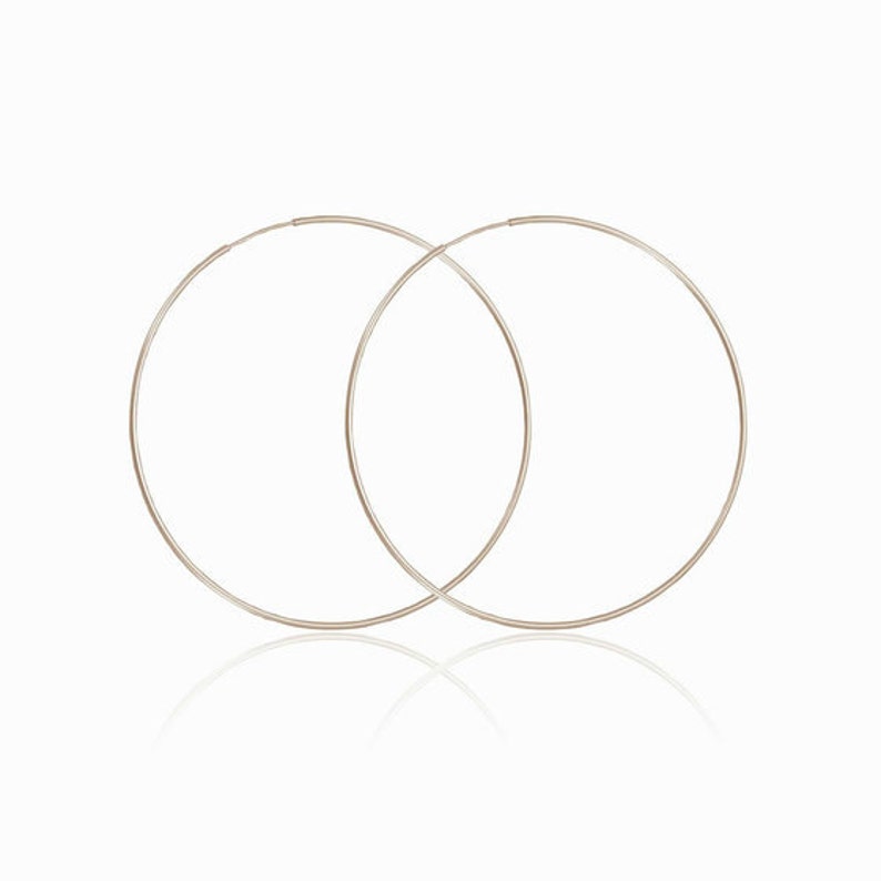 14k Gold Large Thin Thread Hoop Earrings image 4