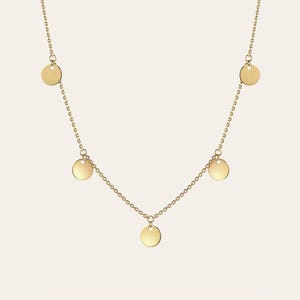 14k Gold Discs Necklace, Solid Gold Multiple Disc Choker