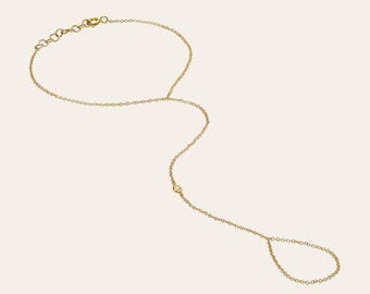 14k Gold Bezel Diamond Hand Chain