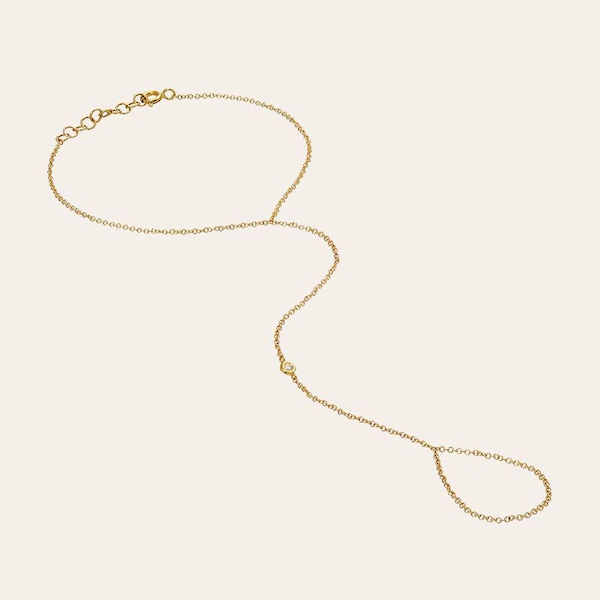 14k Gold Bezel Diamond Hand Chain