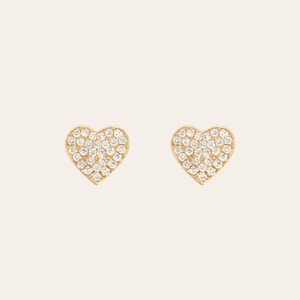 Diamond Heart Stud Earrings | 14k Gold