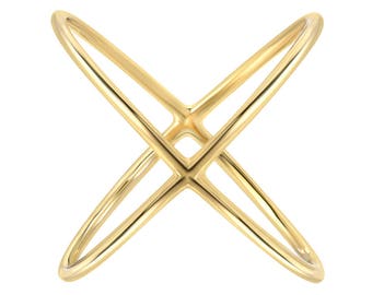 14k gold Large X Ring, 14k solid gold cross ring