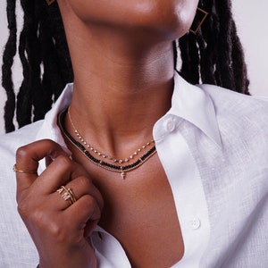 14K Gold Black Onyx Segment Bead Necklace