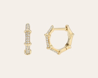 Diamond Bamboo Huggie Earrings