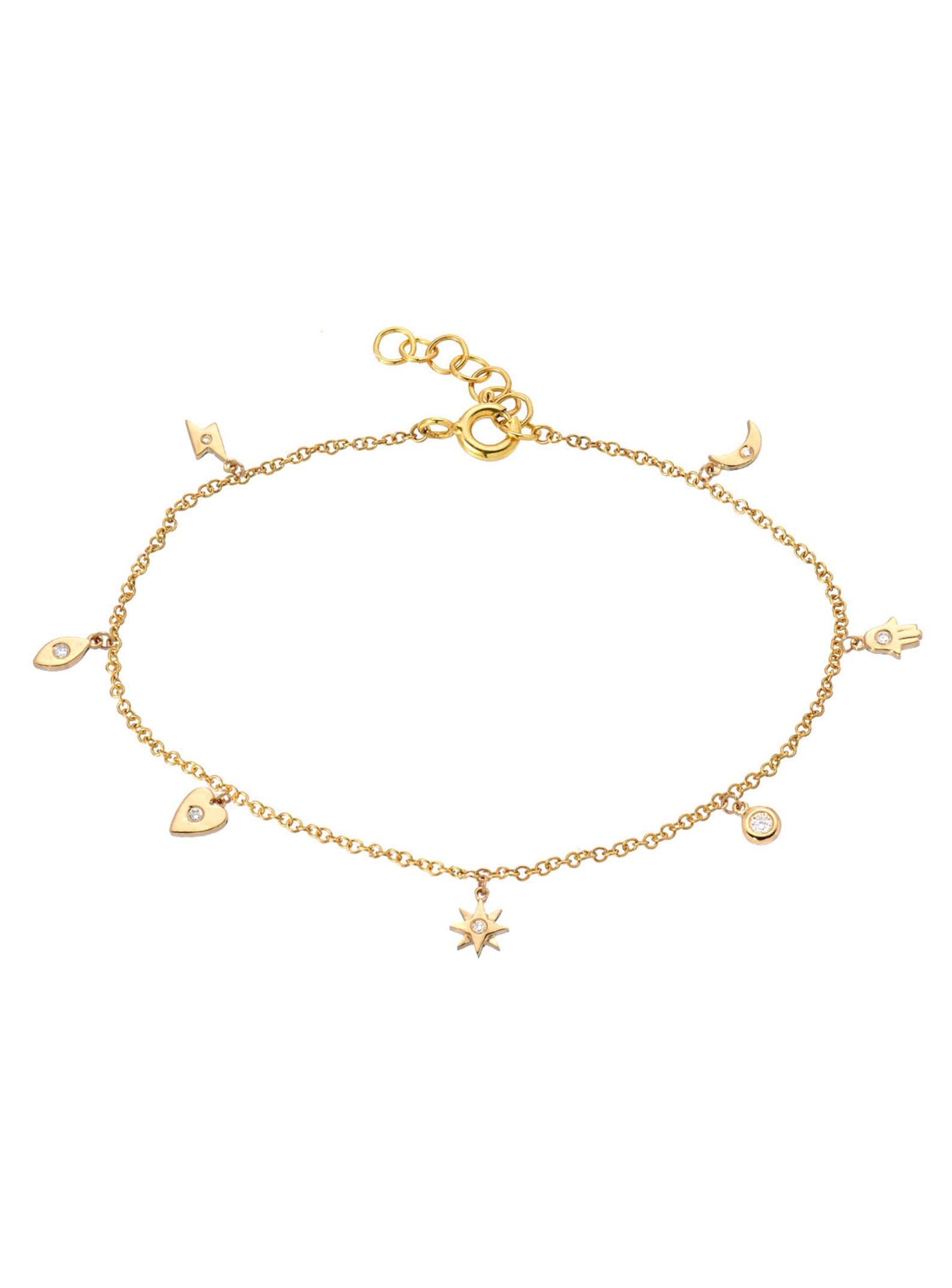 14k Solid Gold Charm Bracelet Etsy